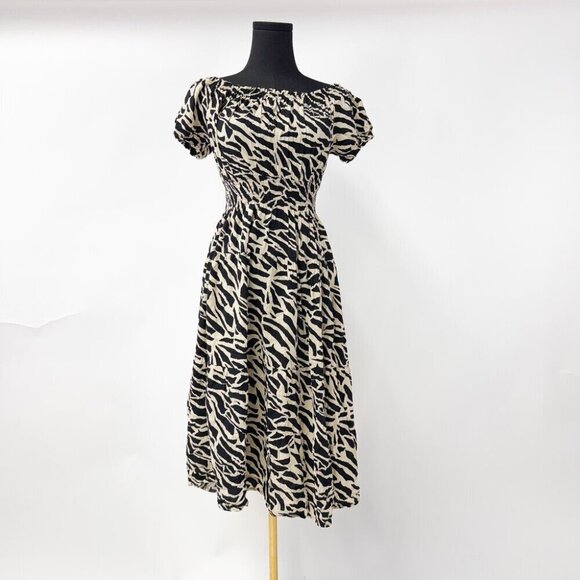 VINTAGE STYLE OFF THE SHOULDER PUFF DRESS PRINTED - Picture 3 of 7